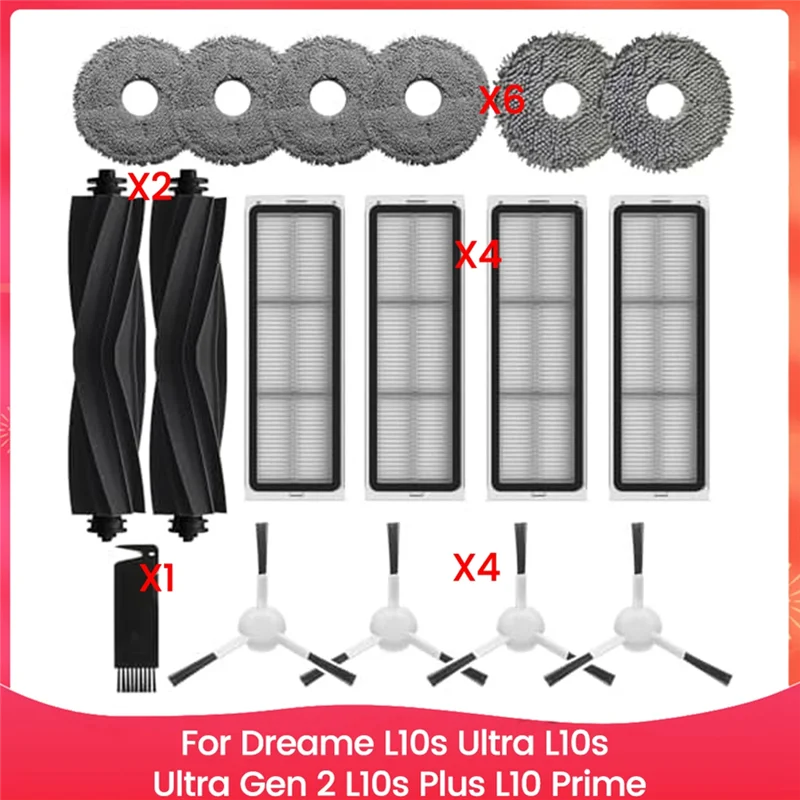 AFOURT-Для Dreame L10s Ultra, L10s Ultra Gen 2, L10s Plus L10 Prime Накладки для швабры Hepa-фильтр Основные боковые щетки Запасные части