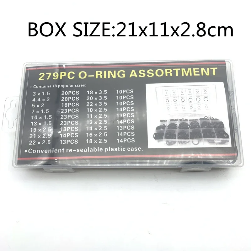 Watertight Oilproof NBR Rubber O Ring Box 279Pcs Black CS1.5-3.5mm Nitrile Assorted Seal Gasket for Household Plumbing Repair