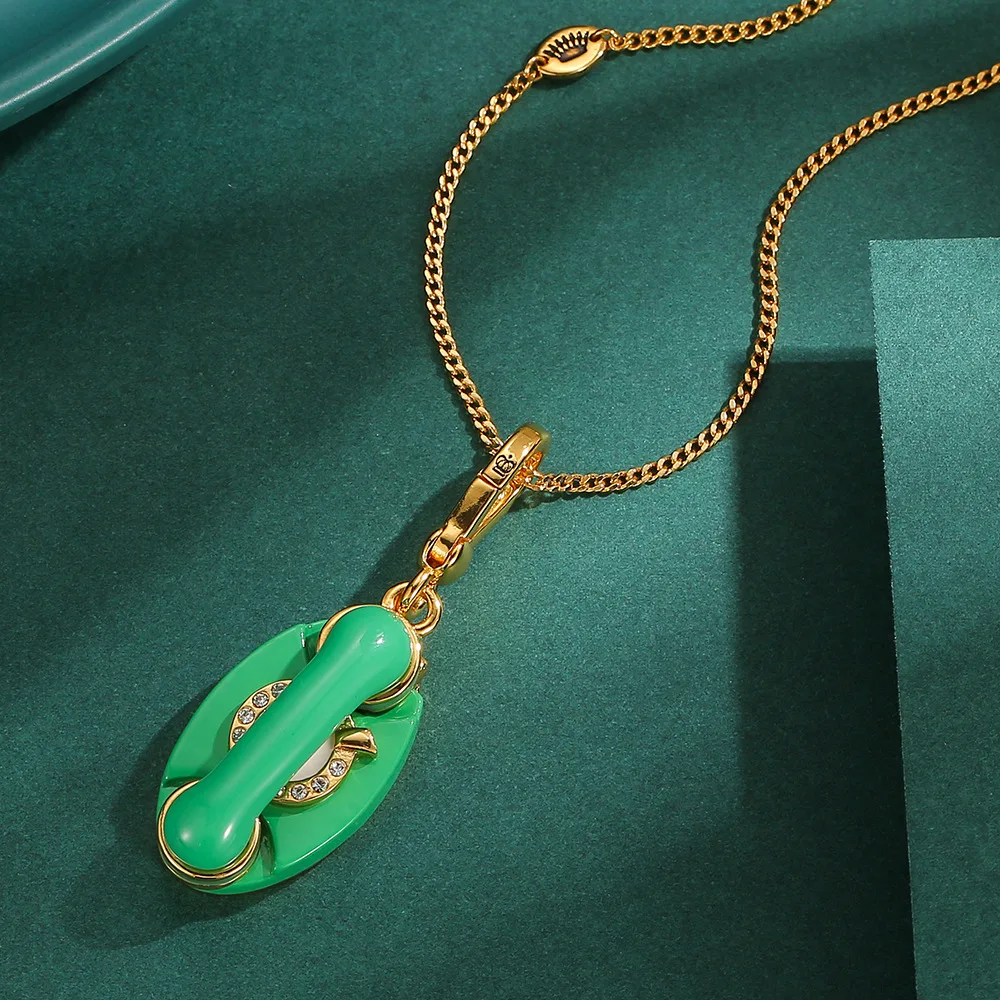 1Pc Enamel Colored Glaze Telephone Pendant Necklace, Light Luxury Sweater Pendant,Party Jewelry Decoration Keychain Gift