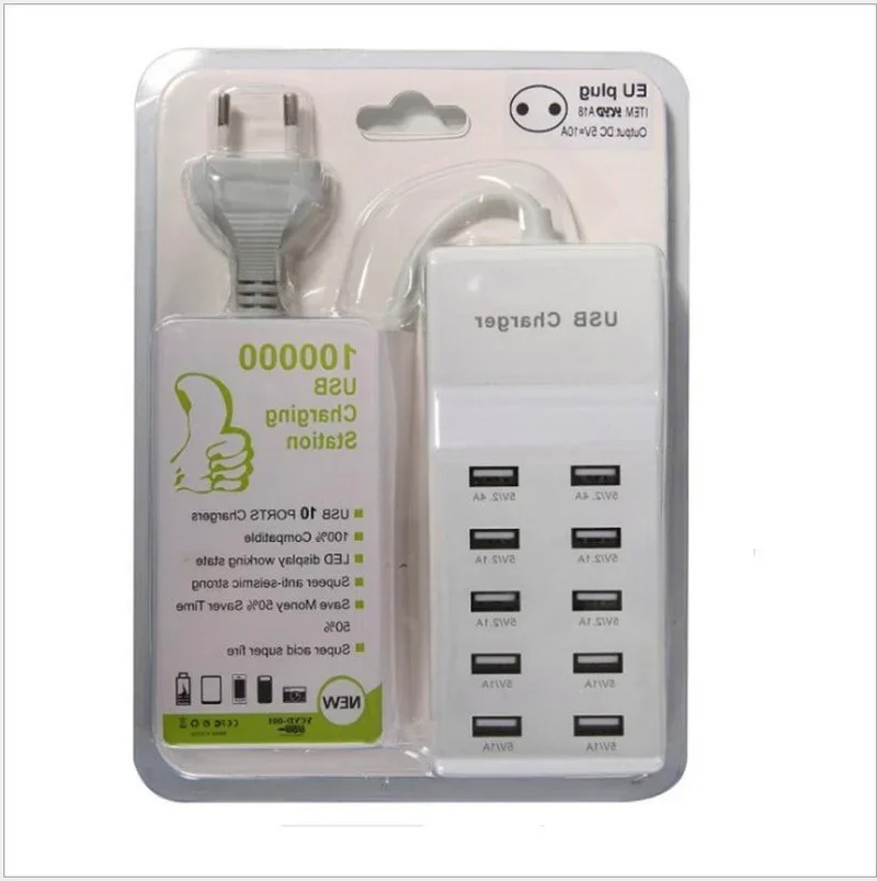 10 Port 10A US EU UK Plug Multiple Wall USB Charger Smart Adapter Mobile Phone Tablet Charging Device for IPhone Samsung