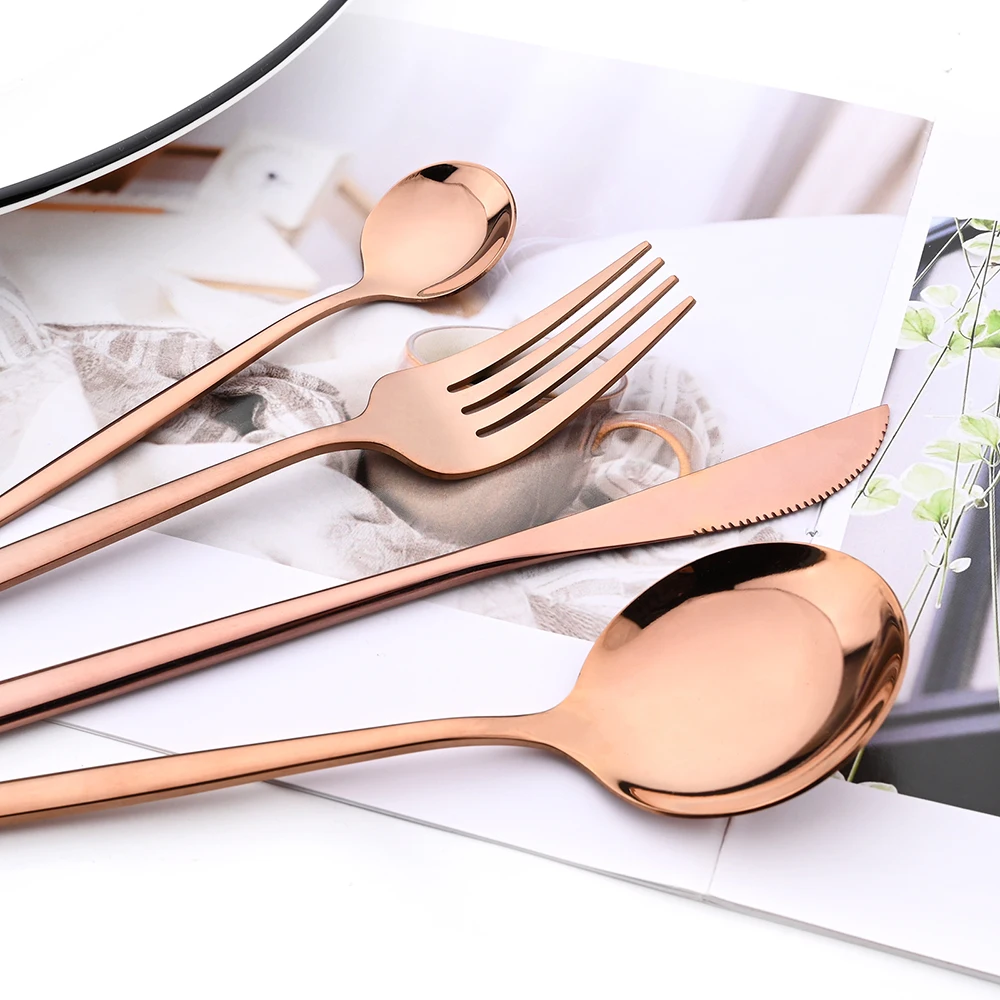 Knife Spoon Cake Fork Dinnerware Set Rose Gold Tableware Set 4set Stainless Steel Flatware Silverware Wedding Mirror Cutlery Set