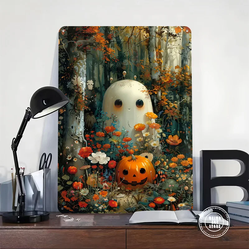 Pumpkin Ghost Bohoo Tinplate Posters Customizable Wall Art Retro Vintage Metal Signs for Home Room Custom Plate Wand Deko Garden