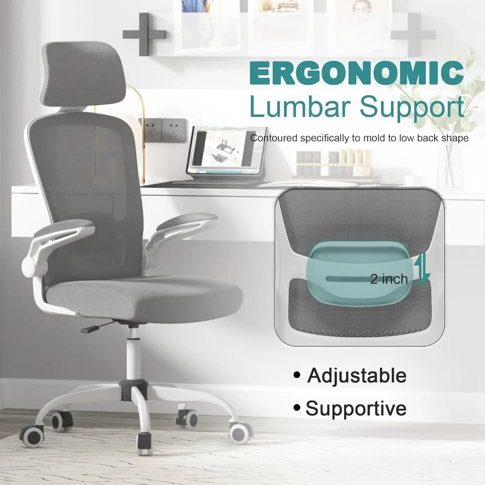 Silla de oficina ergonómica con respaldo alto, silla de escritorio con soporte Lumbar ajustable y reposacabezas, silla de tarea giratoria con reposabrazos abatibles