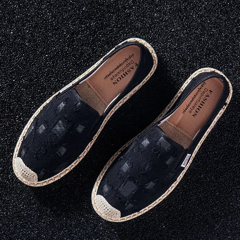 Mens Spring Summer 2026 Linen Slip on Flats Breathable Canvas Casual Shoes Distressed Vintage Loafers