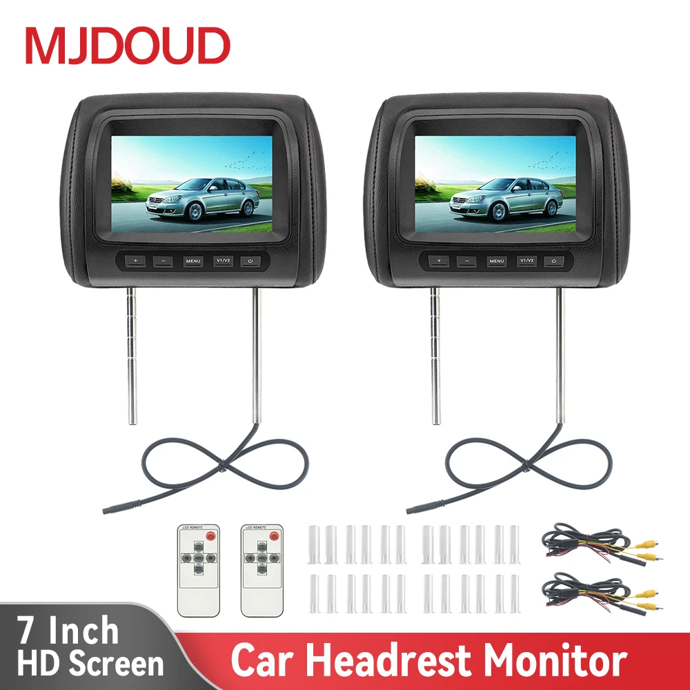 MJDOUD 7 Inch Car Headrest Monitor Universal Seat Back Pillow TFT Screen AV Input LCD Display Remote Control