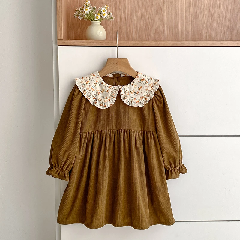 Herbst Neue Mädchen Kleid 1-6Y Puppe Neck Cord Blumen Kleid Frühling kinder Mädchen Langarm Prinzessin Mode Nette Kleid – Detail 1