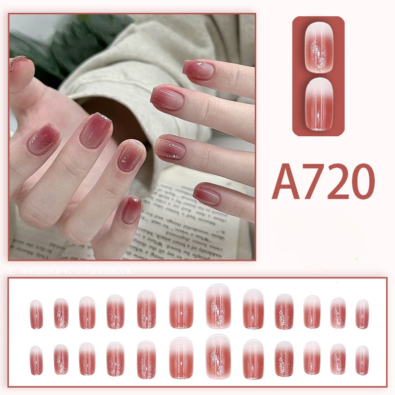 24 Stück Ins Style Tender Nail Art Tragbare Nägel French Line Halo Falsche Nägel zum Aufdrücken, abnehmbare kurze künstliche Nägel mit Kleber