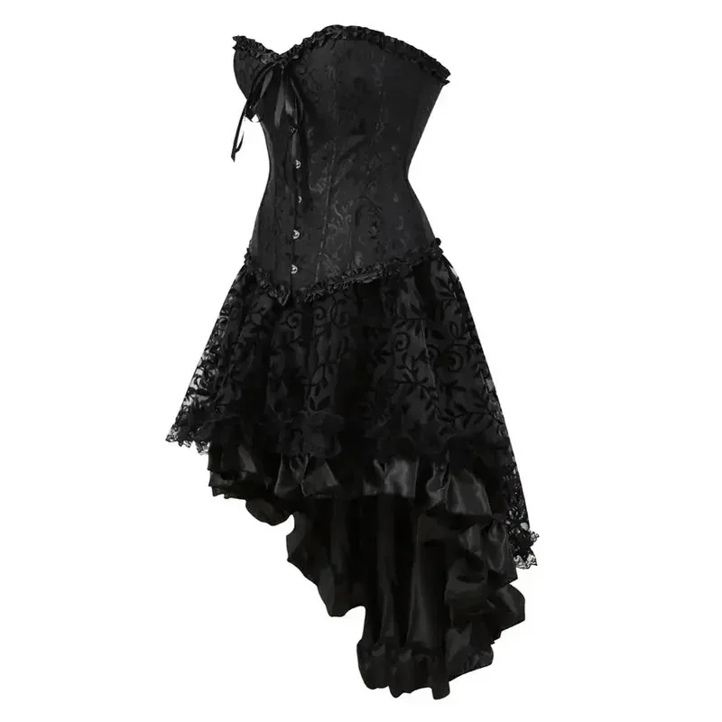 

XT8Corset Dress Gothic Floral Bustiers Burlesque Lace Up Corsets Skirt Set Showgirl Clubwear Costumes Bachelorette Party CoXT6@!