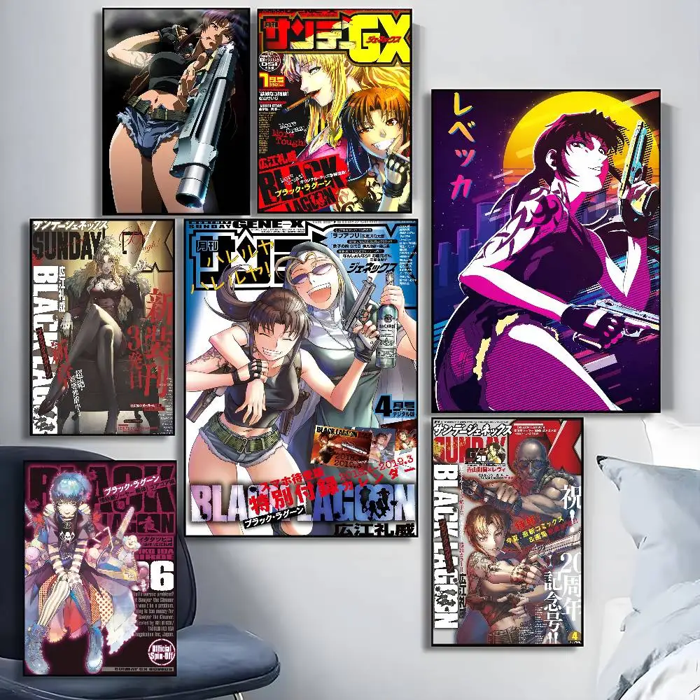 

Classic Japanese Anime B-Black Lagoon Poster Waterproof HD Art Wall Decal Self-Adhesive Print. Aesthetic Home Room Decor for Liv