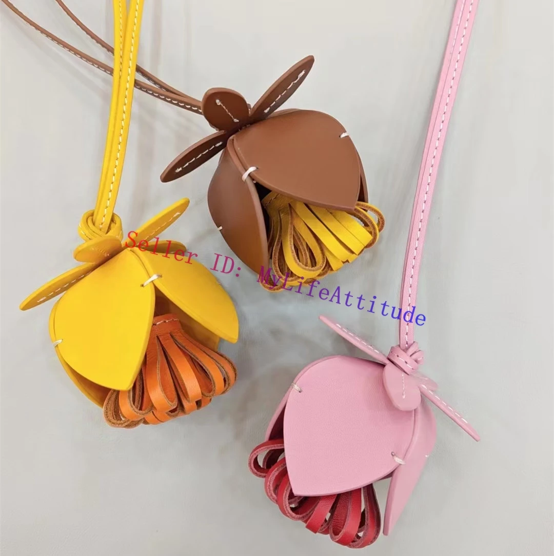 

Real Calf Leather Lovely 3-D Flower Bag Charm Pendant Hanging Ornament For Handbag Backpack Car Purse Key Chain 3 Colors
