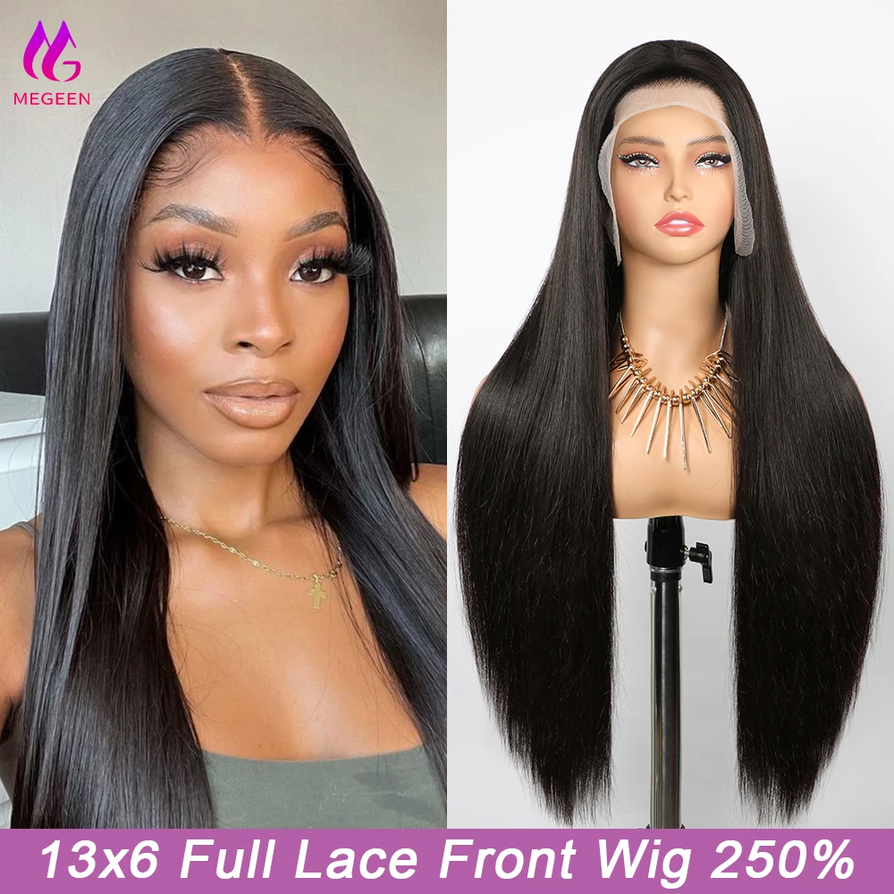 Megeen 13X6 полностью кружевные передние парики 250% плотность человеческие волосы бирманские прямые HD прозрачные кружевные передние al парики глубокая часть Virign Hair