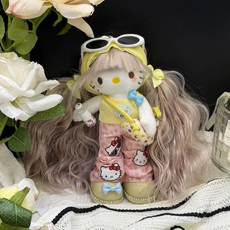 

Kawaiihellokitty Lemon Pink Vacation Summer Style Curly Hair Doll Long Leg Kt Cat Bag Pendant Girl Keychain Plush Gift