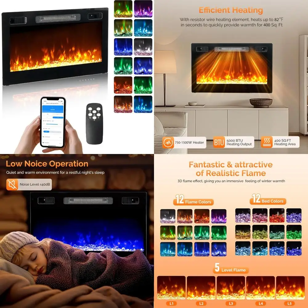 

WiFi-Enabled 30 Inch Ultra Slim Electric Fireplace, Wall-Mounted & Recessed Design with Remote and Touchscreen Controls, High-Te