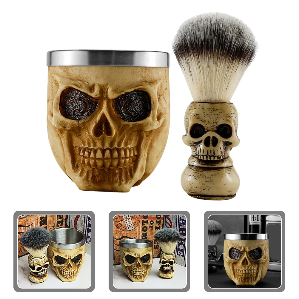 

Shaving Brush Bowl Kit Unbreakable Skull Shape Shaving Cup Mug Soap Foaming Brush Halloween Decor Facial Cleansing Bowl Brush