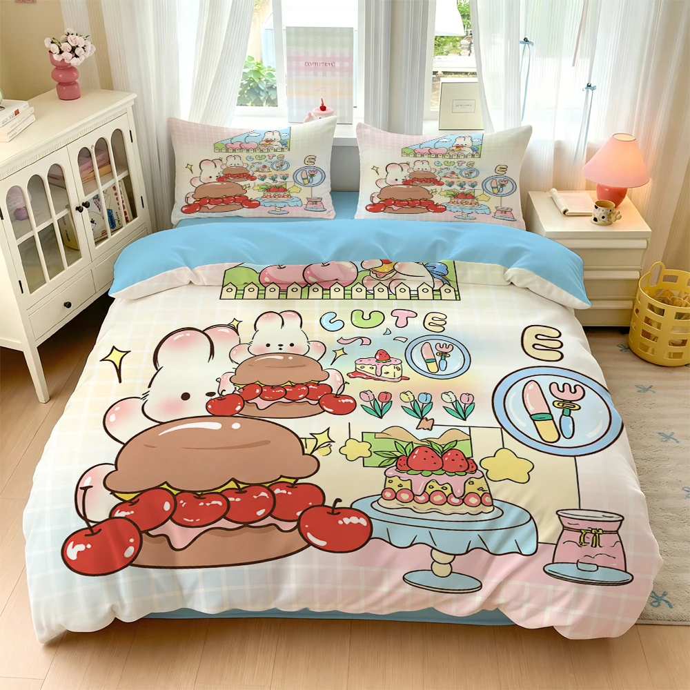 3/4Pc Digital Print Ultra-Soft Home Bedding Set Four-Piece Combination Set Cartoon Cute Forest Restaurant Pattern Comfortable Breathable Bedding Set Home Bedding Single Duvet Cover Three-Piece Set Dormitory Bedding Four Seasons Use Duvet Cover+Pillowcase+Bed Sheet Does Not Include Pillow Core or Quilt Core