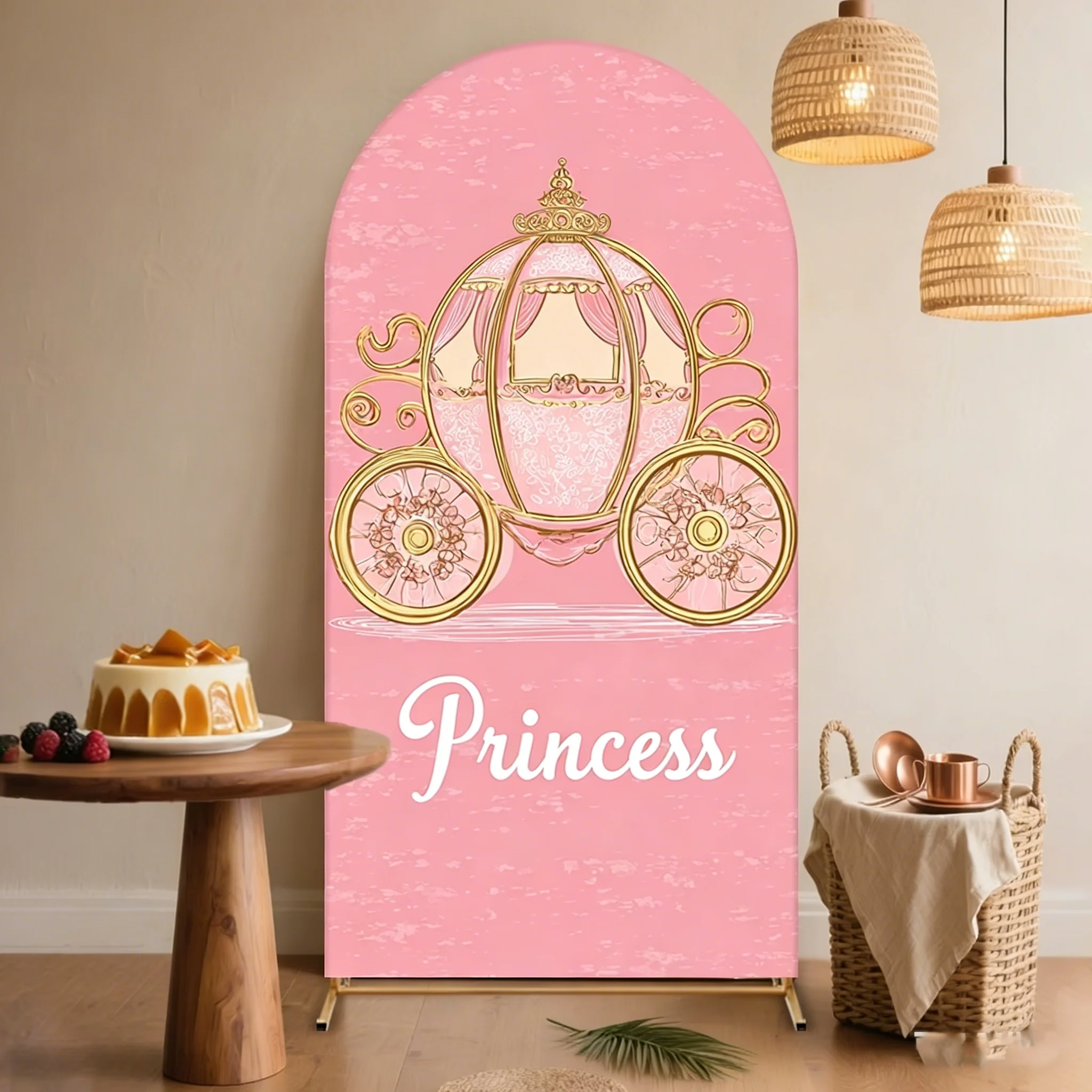 

Двусторонний фон для дня рождения принцессы, розовая королевская карета, для девочек, новорожденных, для вечеринки в честь рождения ребенка, декор для арки, реквизит