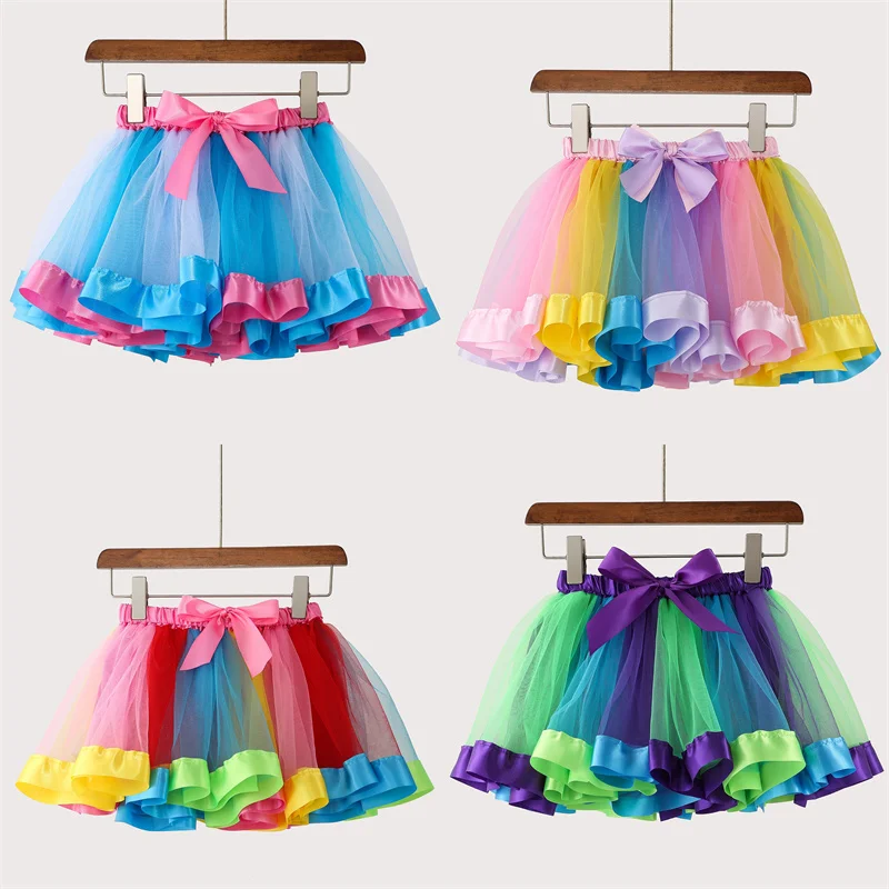 Mini Pettiskirt Party Dance 2024 Tutu Skirt Baby Girl Skirts Princess Rainbow Tulle Skirts Girls Clothes Children Clothing