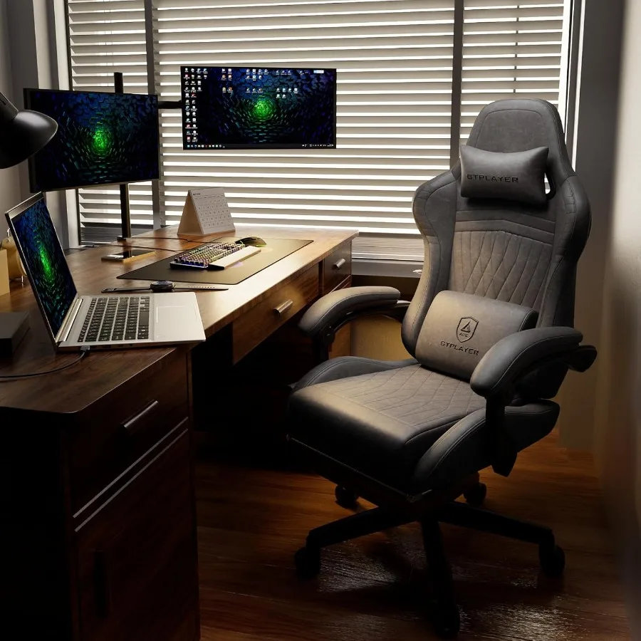 كرسي ألعاب مع مكبرات صوت كراسي ألعاب فيديو مع مسند للقدمين كراسي ألعاب الكمبيوتر للبالغين مبطنة عالية الظهر مريح عتبة مستلق