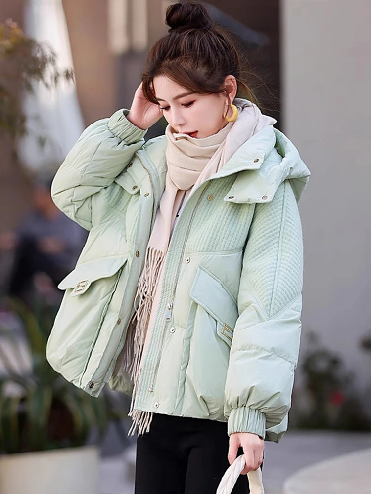 

Женская зимняя утепленная куртка-пуховик из хлопка с пуговицами, однотонная, теплая верхняя одежда