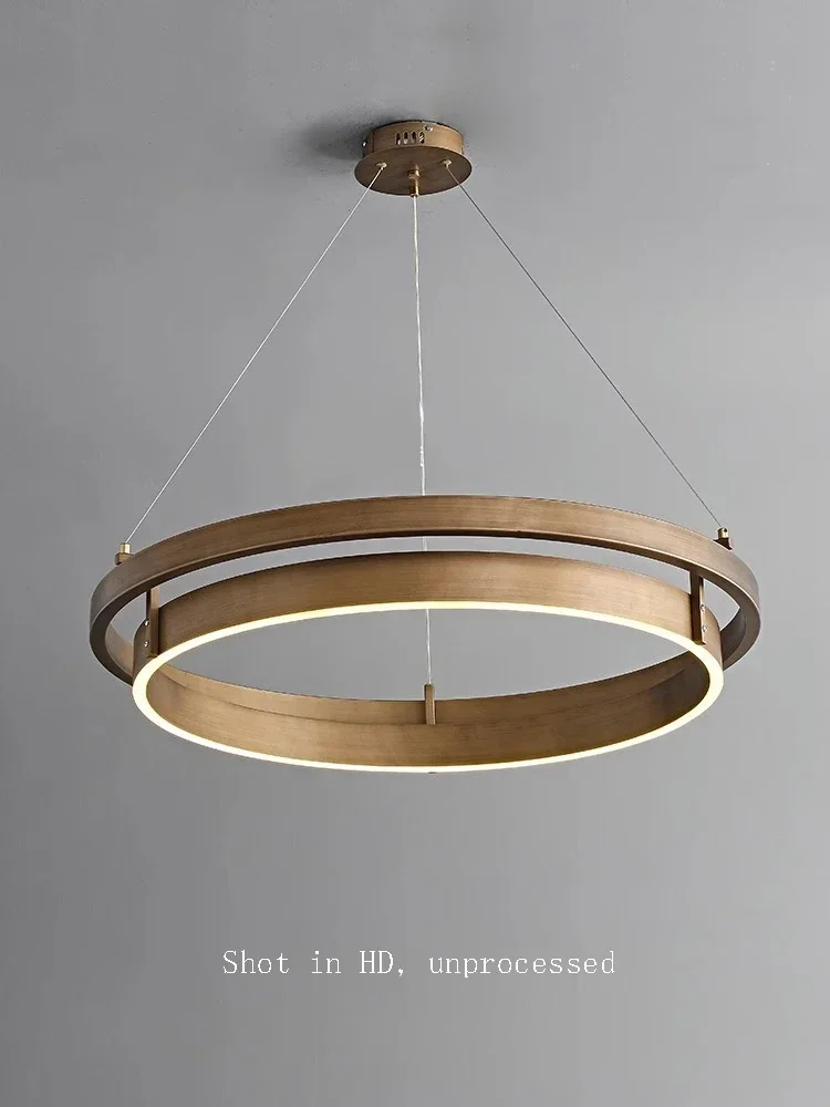 

Simple Led Nordic Brushed Bronze Chandelier Creative Dining Room Round Hanging Light Suspension Luminaire Living Room Home Decor