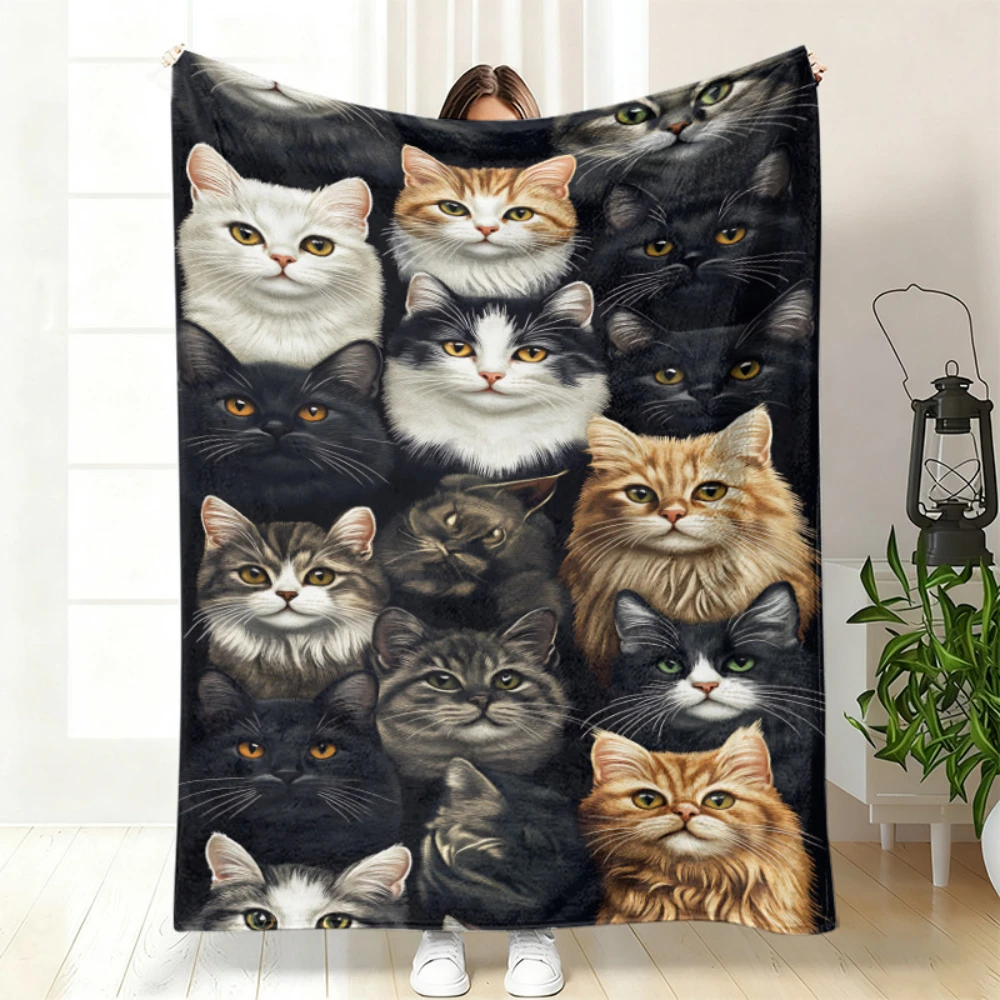 Manta blanket con Retrato Realista de Gatos de Varias Razas, para Sofá, Dormitorio, Oficina,  Cumpleaños, Aniversario