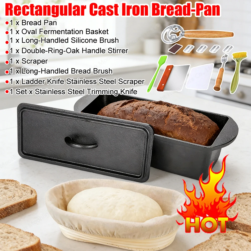 

Чугунная прямоугольная форма для выпечки хлеба с крышкой, тяжелая чугунная форма для хлеба (голландская печь), для домашней выпечки хлеба, принадлежности для кухни