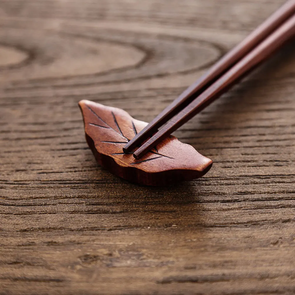 

10Pcs Wood Chopstick Spoon Rests Creative Leaf Pattern Tableware Holder Dining Decor Chopsticks Rests Chopsticks Holder