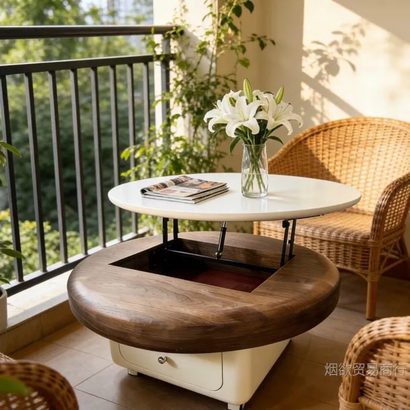 Boutique coffee table, removable storage with wheels, cream wind liftable sofa