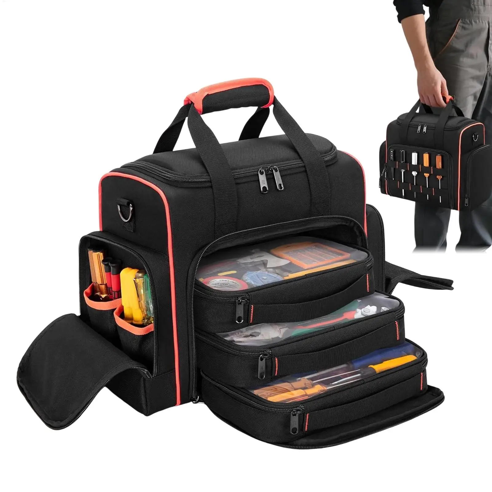 Tool Bag Removable Hardware Storage Tote Multi-Layer Electrical Tool Pouch Carrier Backpack For Repair Shops Construction House