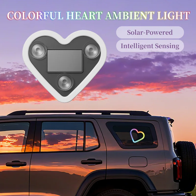 Car heart-shaped lights, solar-powered decorative lights, colorful LED warning lights, triangular window and rear window decorat