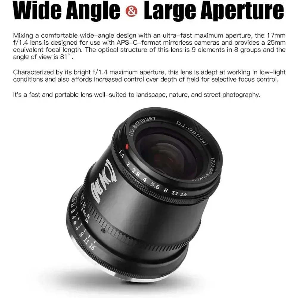 

TTArtisan 17mm F1.4 APS-C Cameras Lens Manual Focus MF for Fuji X M43 Sony E Leica L Nikon Z Canon EOS M RF Mount Camera