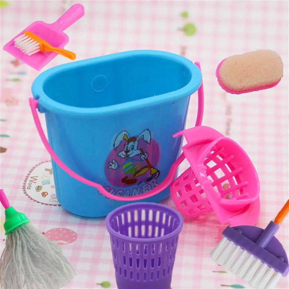 9Pcs/Set Cute Gift Cleaning Kit Miniature Dustpan Mini Doll Accessories Dollhouse Furniture Household Tools Mop Broom Toys