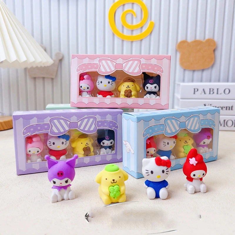 8 set/lot Sanrio Kuromi Melody PomPomPurin Eraser Cute Writing Drawing Pencil Erasers Stationery For Kids Gifts School Supplies