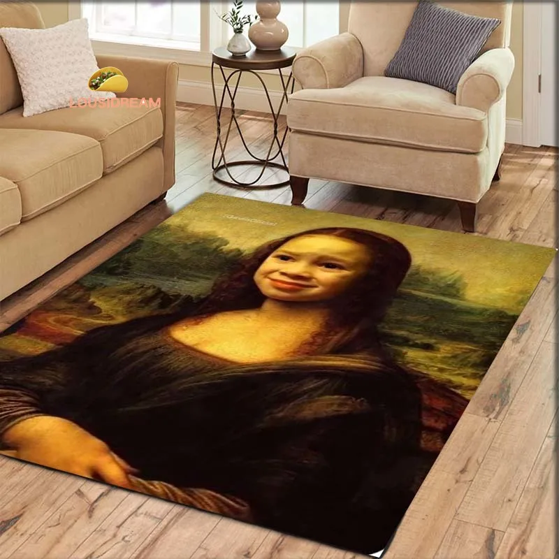 Mona Lisa spoof Living Room Bedroom Beautiful Carpet Non-slip Carpet Photography Props Birthday Gift Room Carpet Picnic Rug