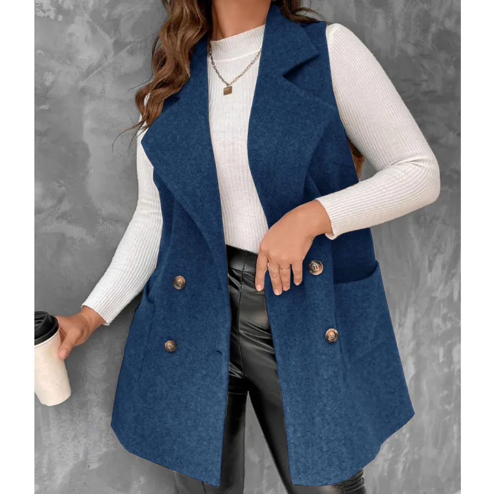 Women's Woolen Vest Double Breasted Youthful Woman Clothes Fashion Women's Street Style Lapel Tailored Coats Jackets Clothing