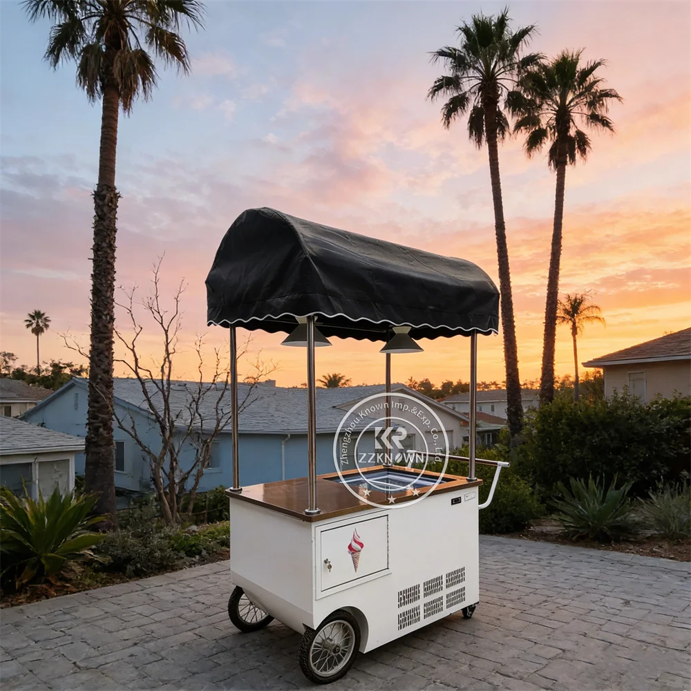 Custom Ice Cream Cart Outdoor Street Snack Kiosk Beverage Dessert Summer Festival Snack Push Cart For Street Festival