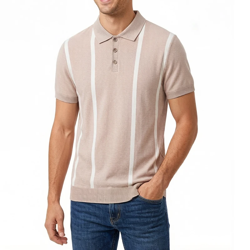 Men's Knit Golf Shirt Casual Short Sleeve Polo Shirts Summer Mens Stretch T Shirts Button Top T-Shirt for Men Holiday