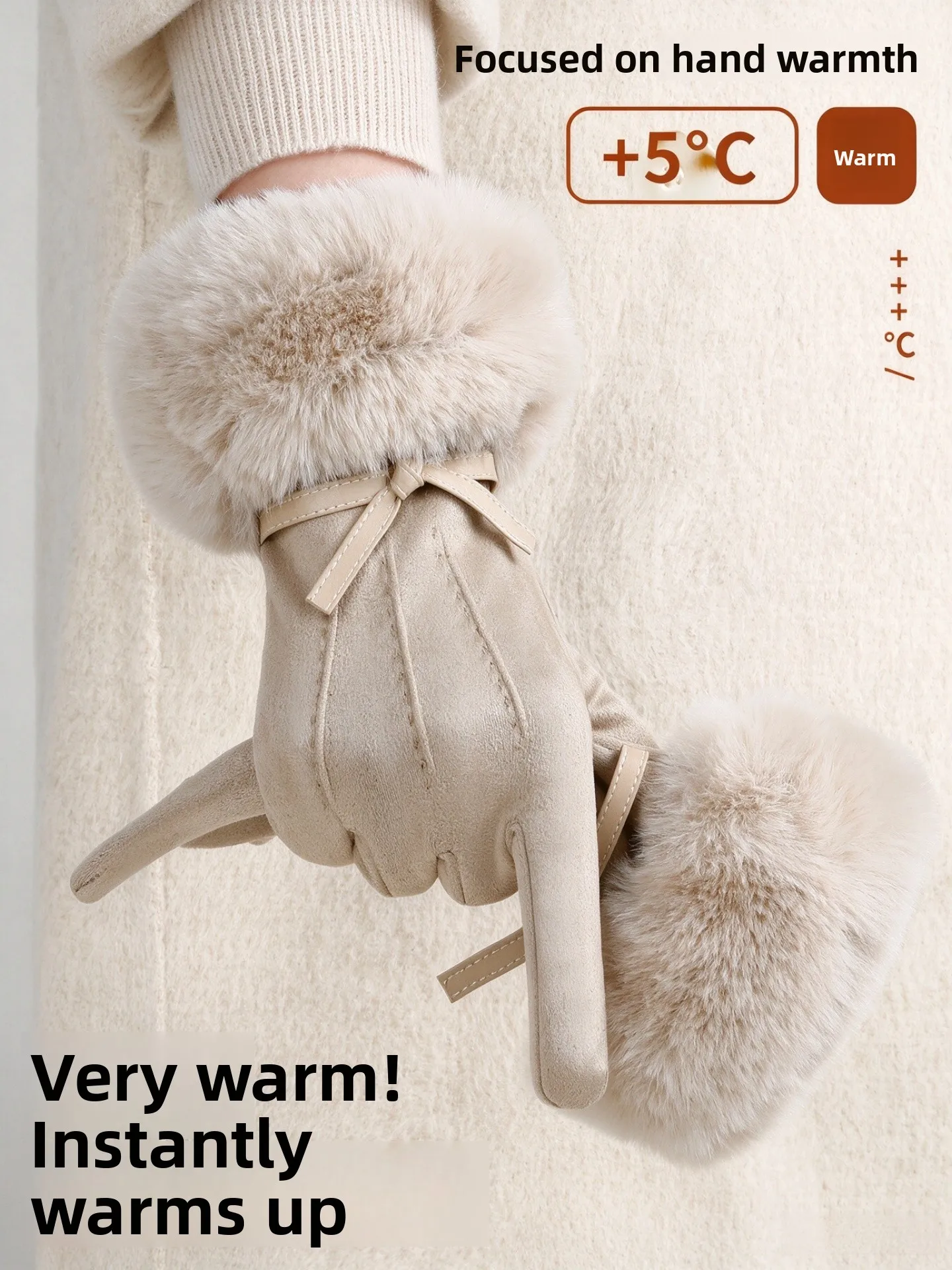 Thickened Fleece Lined Suede Gloves for Women Winter Cycling  Vehicle Warm Cold Proof Windproof Driving Gloves