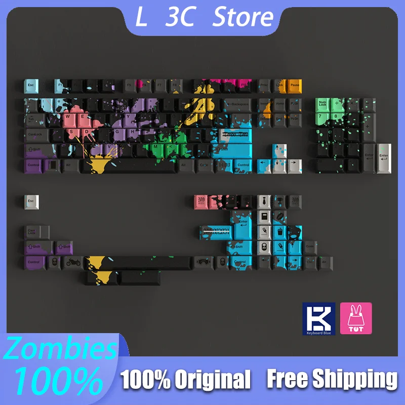 Teclado Azul Zom Tema Key Caps, Sublimação Térmica PBT, Cherry Altura Keycaps, Anime Estilo Graffiti Zombies, 100% DIY Personalizado