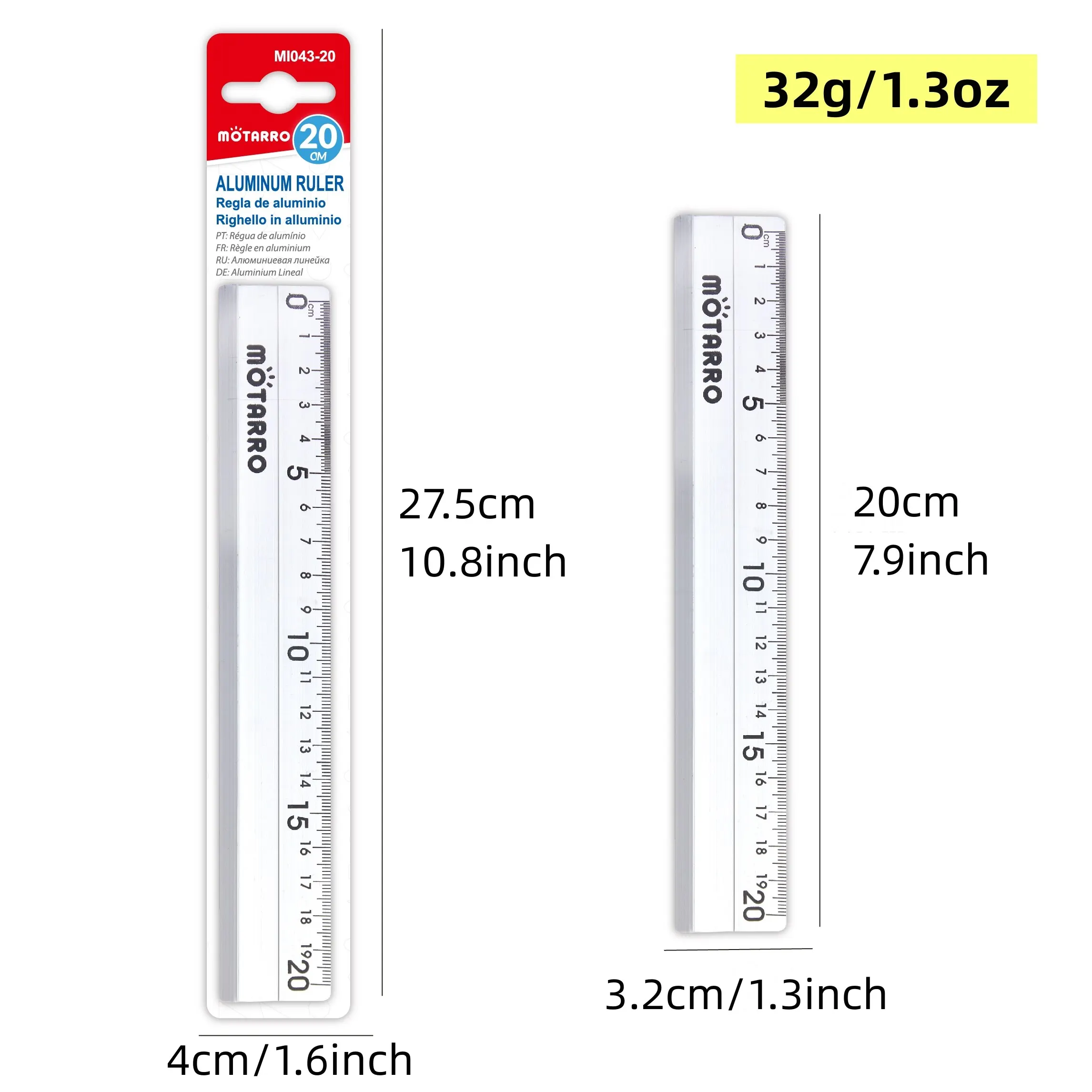 MOTARRO 20CM Aluminium Straight Ruler Drawing Tool Desk Accessories Student Stationery School Office Supplies