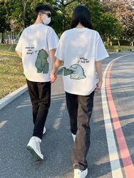 240g Cotton Interesting Back Dinosaur Puzzle Print Men Women High Street Fashion Oversize Loose T-shirt Top For Couple Clothes