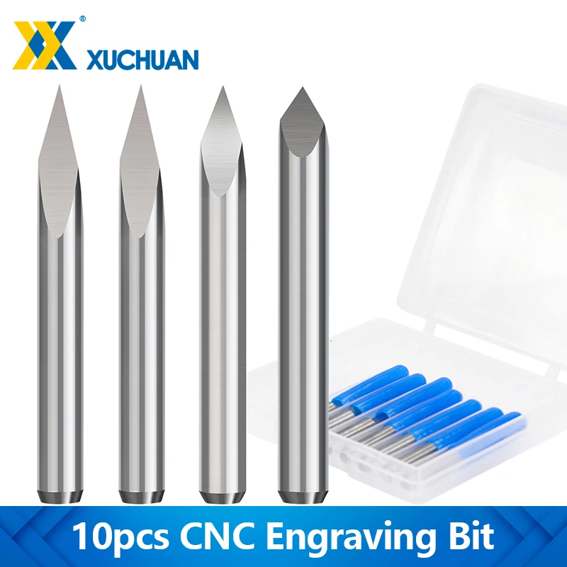 

3.175-4mm Shank 3 Edge PCB Engraving End Mill Set 10pcs CNC Engraving Bit 20-90D Pyramid CNC Router Bit 3D Carbide Milling Tool