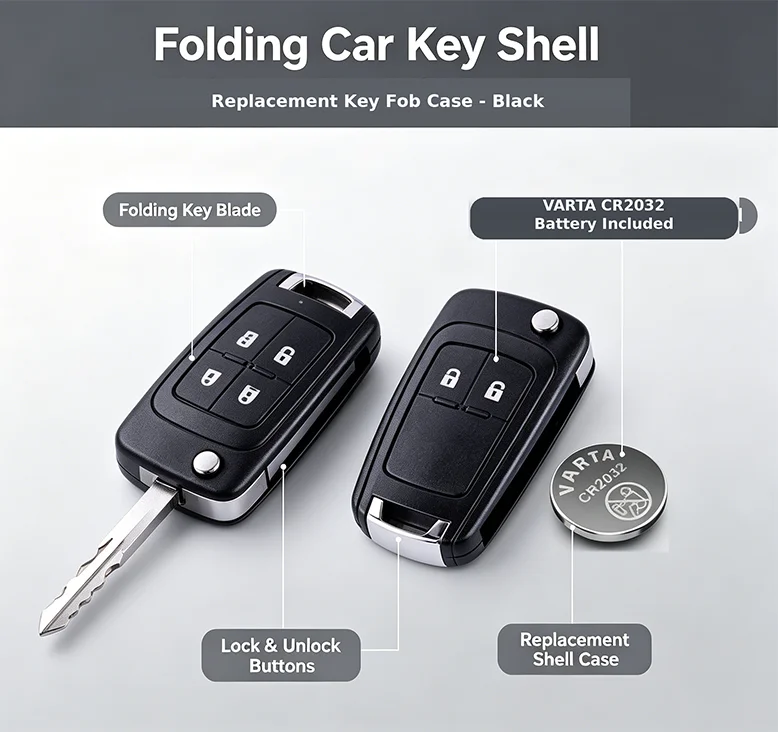 Hochwertiges faltbares Schlüsselgehäuse für Opel Insignia, Astra J, Zafira, Corsa E, Meriva, Adam & Vauxhall – 3‑Tasten Klapp‑Fernbedienung mit ungeschnittener Metallklinge, Keyless‑Entry, robustem ABS‑Kunststoff, stil – Detail 10