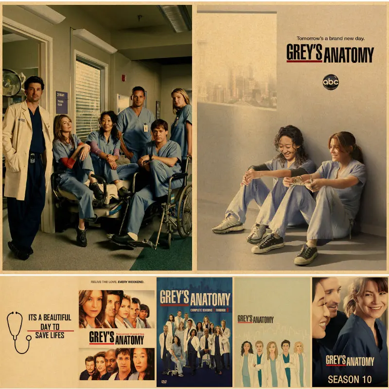 Greys anatomy Posters Retro Kraft Paper Vintage Room Home Bar Cafe Decor Aesthetic Art Wall Painting Wall Stickers