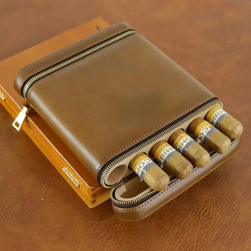 Portable Cedar Wood Cigar Leather Case Lining Cigar Humidor 6 PCs Mini Puro Case Cigar Travel Humidor  Smoking Accessories