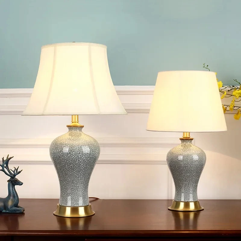 

Bedside All Copper Lamp with American Ceramic Warm European Style Decorative Lighting for Bedroom Study Simple New Chinese Desig