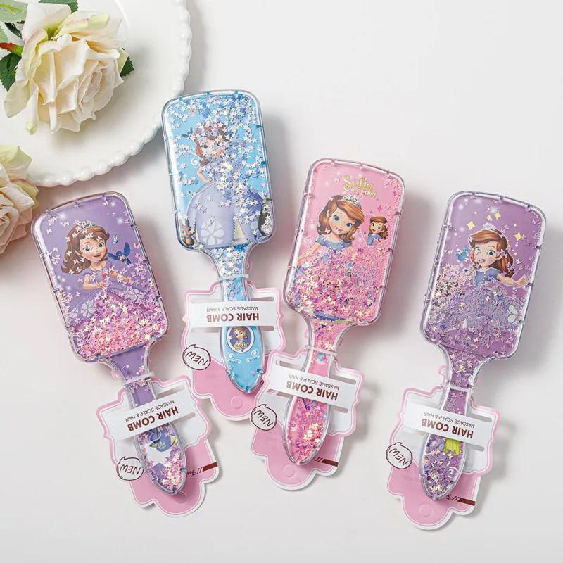 New Anime Frozen Comb Kawaii Princess Elsa Anna Sofia the First Quicksand Sequin Comb Children Woman Girl Gifts