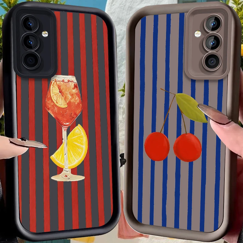 Striped Cherry Soft Case for Samsung Galaxy A37 A36 A35 A34 A33 A32 A26 A24 A23 A17 A16 A15 A14 A13 A12 4G 5G A07 A06 A05S Cover