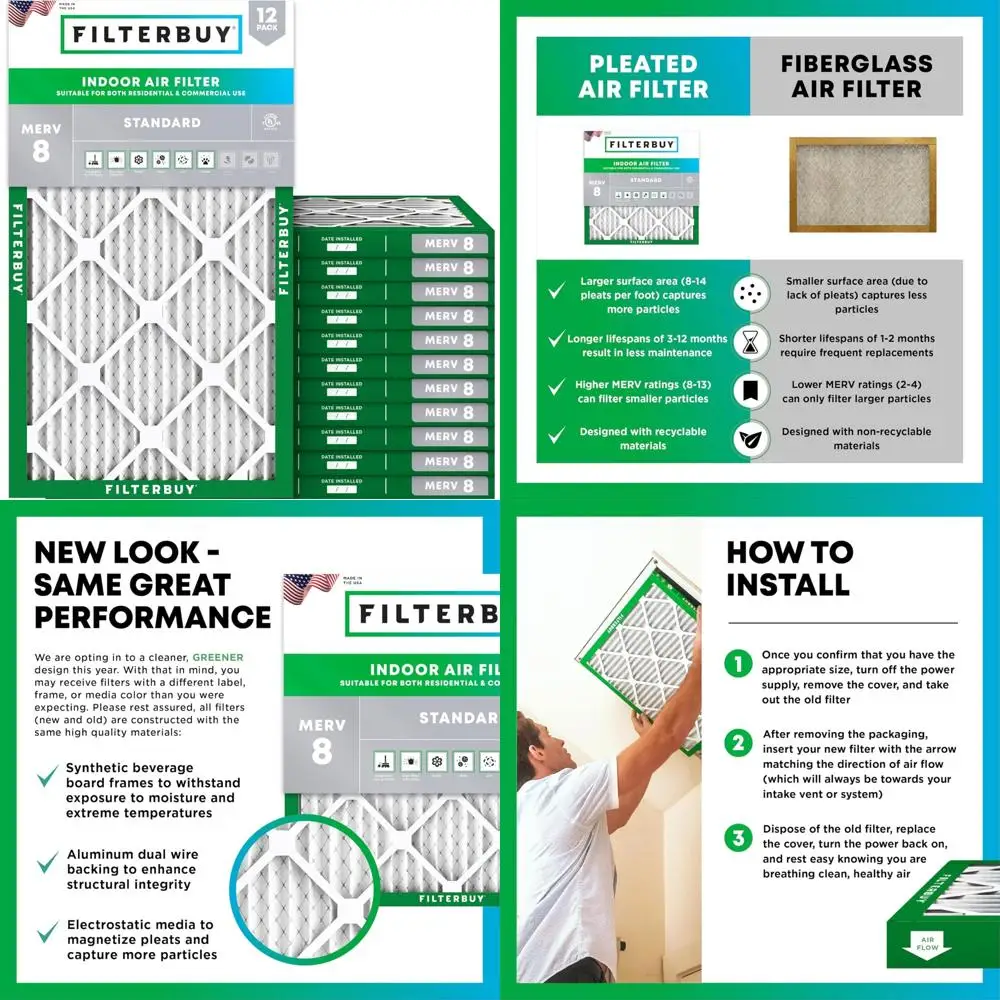 

10x25x1 MERV 8 Pleated Air Filters - Dust Defense Replacement for HVAC AC Furnace, 12-Pack Long-Lasting Electrostatic Filters