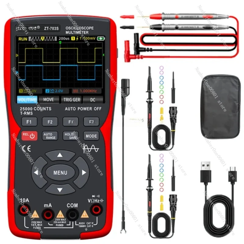 For ZT703S 3 in 1 Digital Multimeter 50MHz Bandwidth 280MS Rate PC Waveform Data Storage Dual Oscilloscope Signal Generator